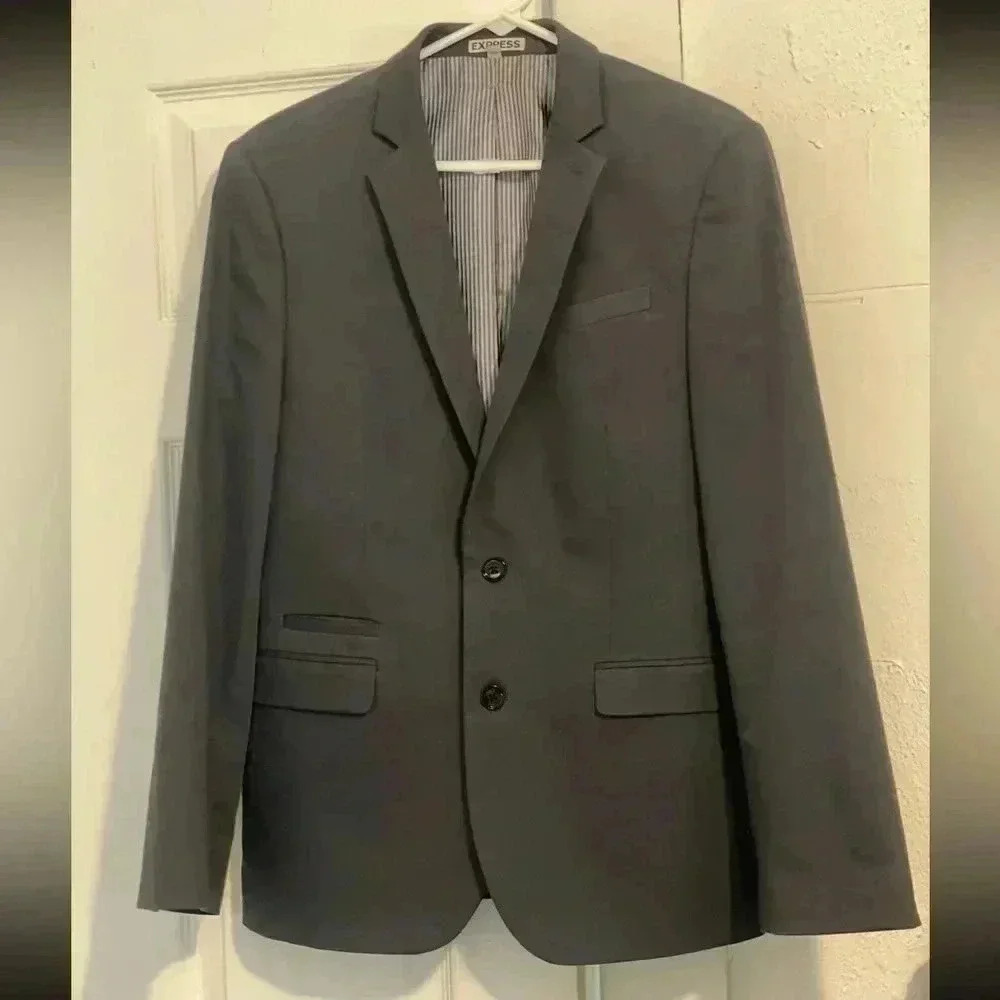 Express Blazer Mens 38R Charcoal￼ Fitted Photographer Stretch Single Breast
